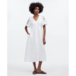 Madewell Cassie Linen Button-Front Midi Dress White | XL Tailored to M